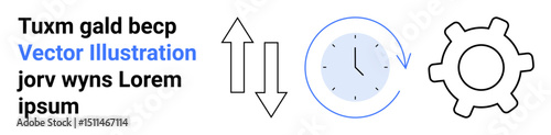 Clock, bidirectional arrows, and gear icon signifying workflow, automation, time management, process optimization. Ideal for productivity, planning, efficiency scheduling workflow tools