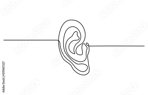 Continuous one line drawing of human ear, single line editable vector illustration drawing of the hearing part of the body, concept of the World Day of the Deaf.
