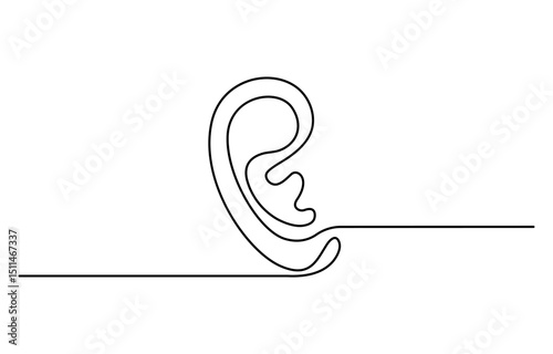 Continuous one line drawing of human ear, single line editable vector illustration drawing of the hearing part of the body, concept of the World Day of the Deaf.
