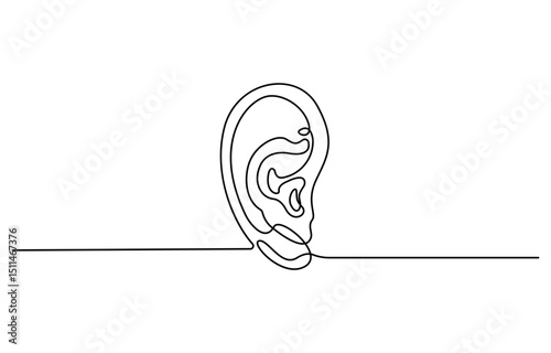 Continuous one line drawing of human ear, single line editable vector illustration drawing of the hearing part of the body, concept of the World Day of the Deaf.