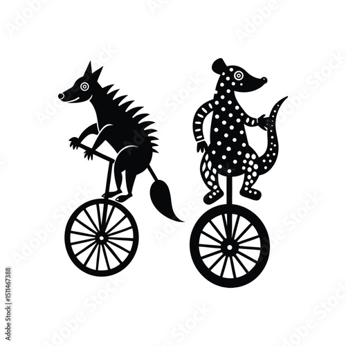 Funny wild animals on unicycles icon vector illustration