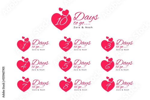 Heart Shaped Countdown Banner for Days to Go. Romantic Timer Label