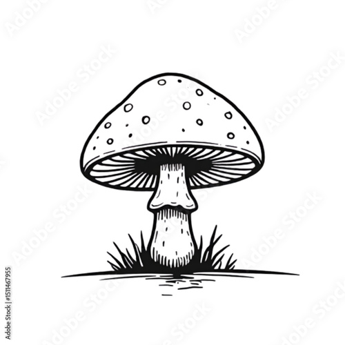 An illustration of a poisonous mushroom with a spotted cap, symbolizing nature and growth.