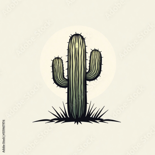 Illustration of a cactus with sunlight, symbolizing resilience and desert life.