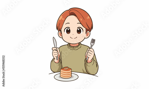 Cute girl eating sweet cupcake cartoon illustration
