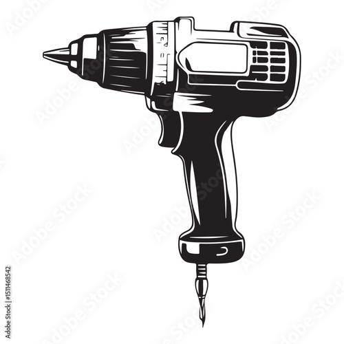 Electric drill machine Black silhouette, Drill icon vector illustration