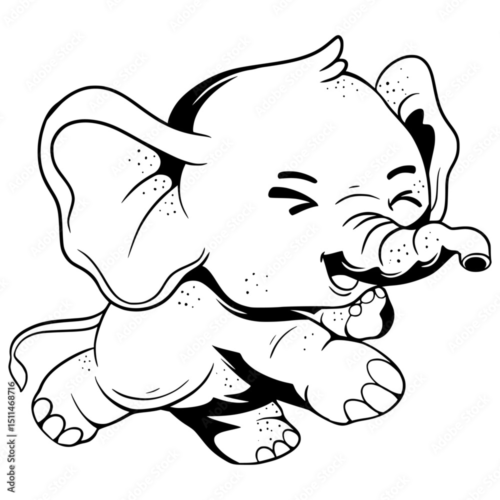 Fototapeta premium Elephant Cartoon Illustration Outline Animal Cute