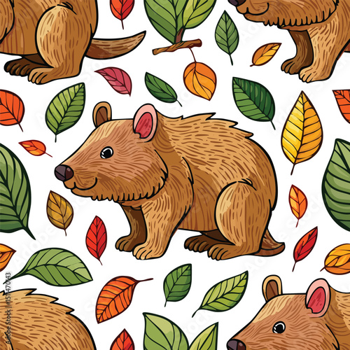 Wombat Vector Illustration with Seamless Pattern Design