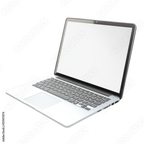 Silver laptop computer mockup isolated on transparent background