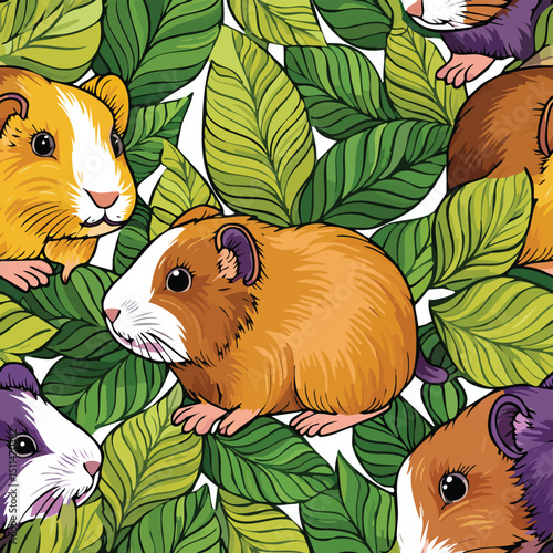 Guinea Pig Vector Illustration with Seamless Pattern Design