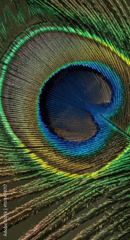 Naklejka premium Vibrant Peacock Feather Eye Jeweltoned Elegance Unveiled