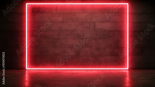 Neon red frame on dark concrete wall