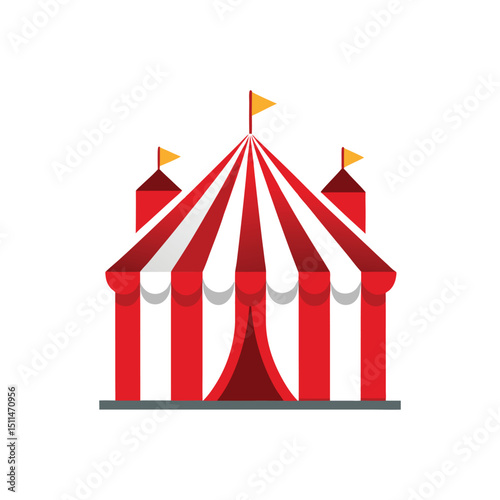 Flat and Minimal Circus tent in red and white color icon vector illustration isolated on white background