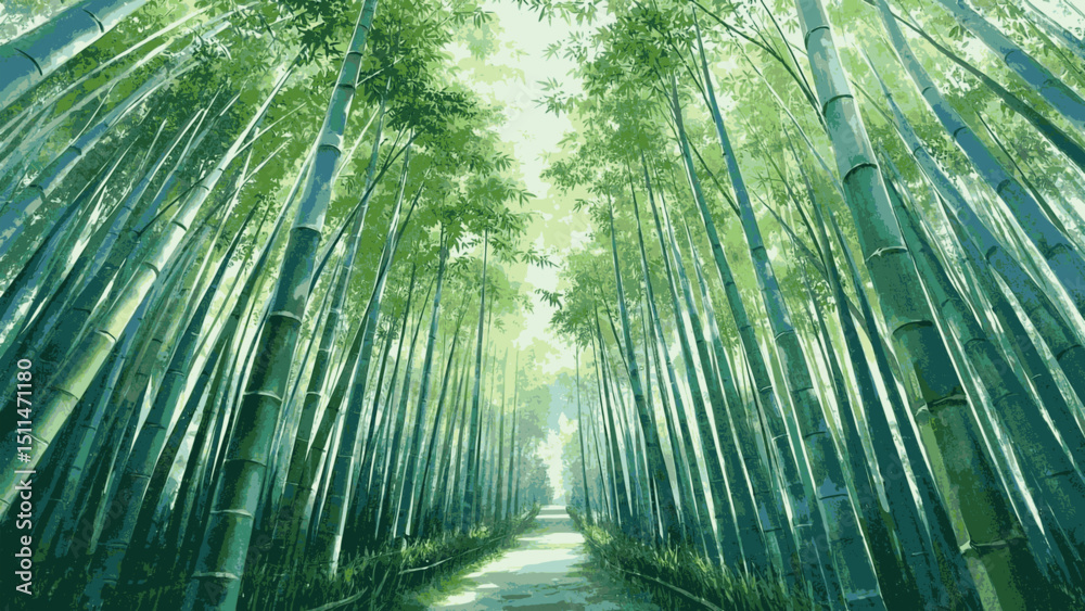 Εκτύπωση καμβά Emerald Pillars, Soft Haze bamboo forest isolated watercolor vector illustration