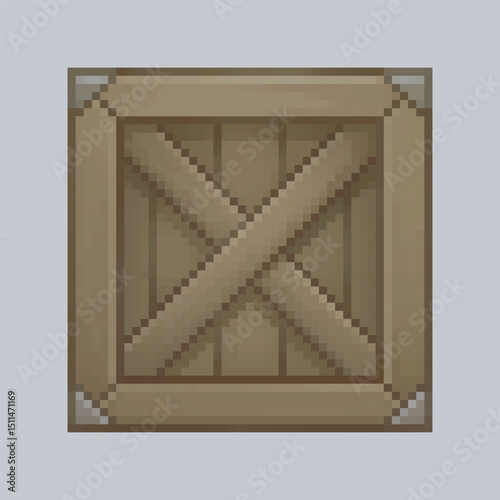 wooden crate with iron corner in pixel art style