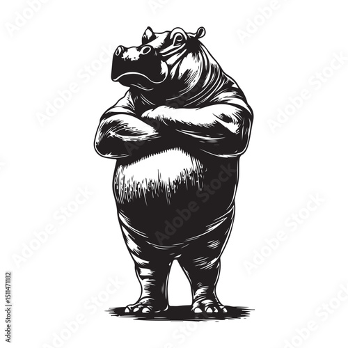 fierce hippo Silhouette isolated on white background Minimalist hippo vector illustration, fierce hippo illustration., cartoon, animal, vector, wild, hippo, zoo, art, big, cute, fun, drawing