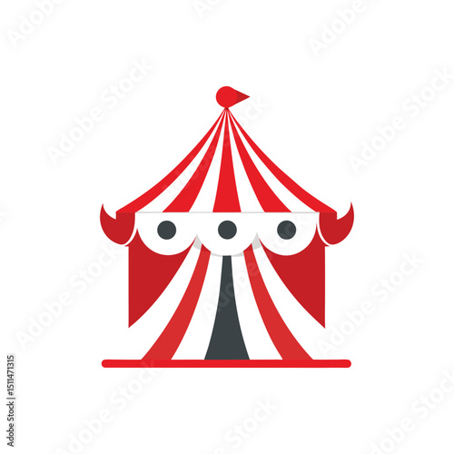 Flat and Minimal Circus tent in red and white color icon vector illustration isolated on white background