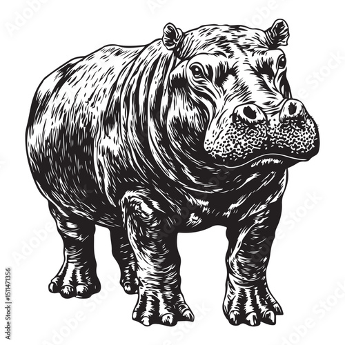 fierce hippo Silhouette isolated on white background Minimalist hippo vector illustration, fierce hippo illustration., cartoon, animal, vector, wild, hippo, zoo, art, big, cute, fun, drawing