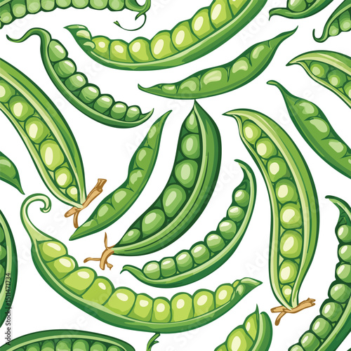 Green Bean Vector Illustration with Seamless Pattern Design