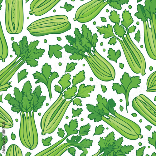 Celery Vector Illustration with Seamless Pattern Design