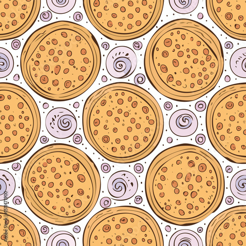 Naan Vector Illustration with Seamless Pattern Design
