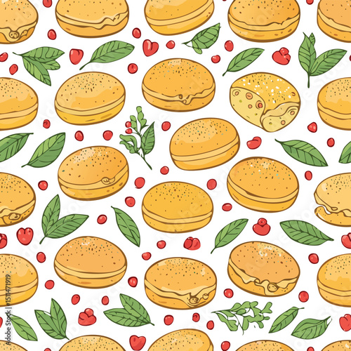 English Muffin Vector Illustration with Seamless Pattern Design