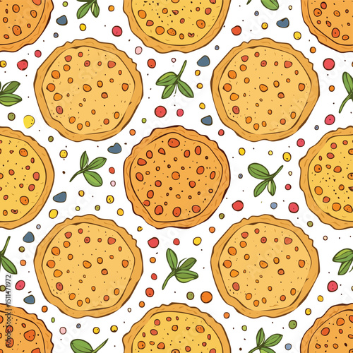 Flatbread Vector Illustration with Seamless Pattern Design