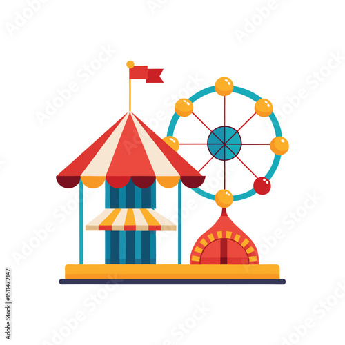 Flat and Minimal carousel and ferris wheel icon vector illustration isolated on white background 