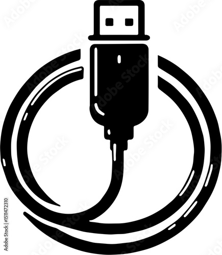 usb cable vector icon with coiled wire and connector