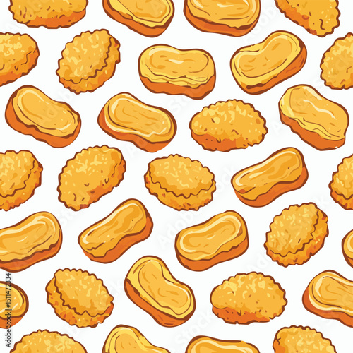 Chicken Nuggets Vector Illustration with Seamless Pattern Design