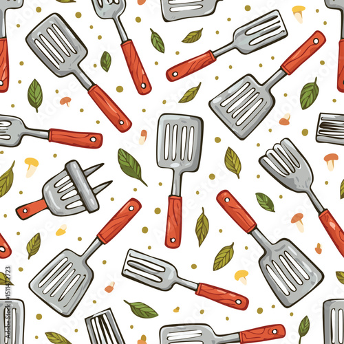 spatula Vector Illustration with Seamless Pattern Design