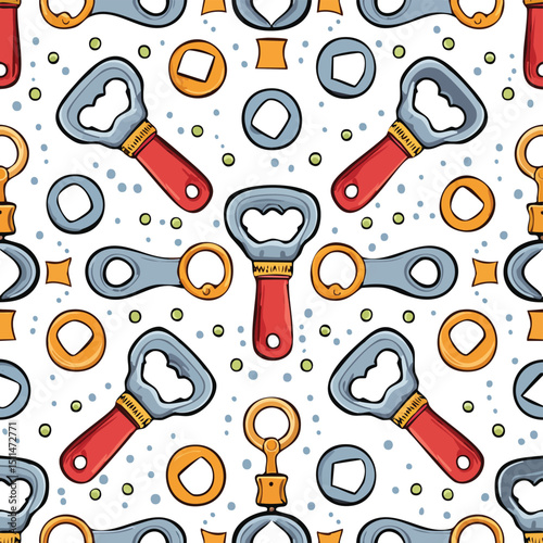 bottle opener Vector Illustration with Seamless Pattern Design
