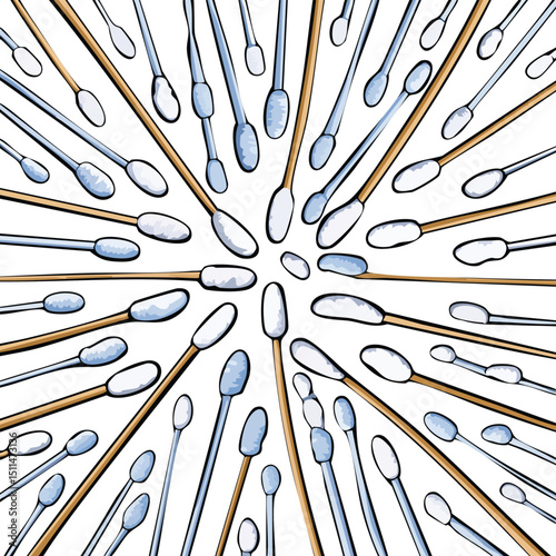 cotton swabs Vector Illustration with Seamless Pattern Design