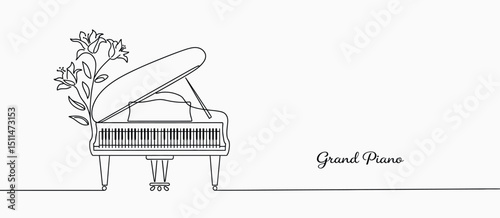 Elegant Line Art Grand Piano with Lilies