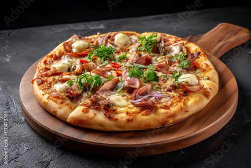 Italian pizza on a wooden board photo