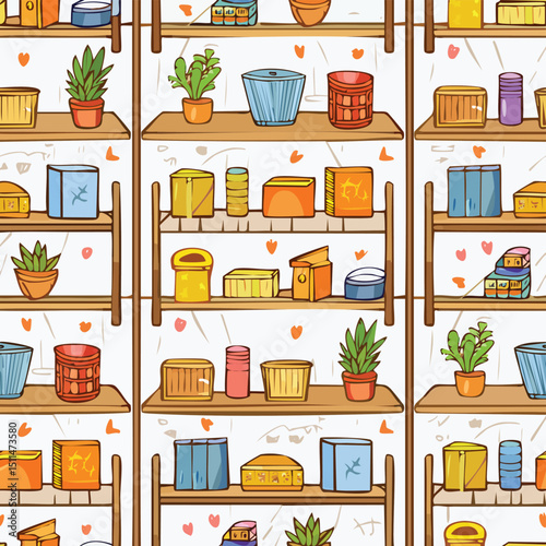 Wall shelf Vector Illustration with Seamless Pattern Design