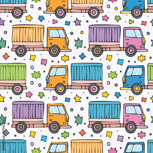 Truck Vector Illustration with Seamless Pattern Design