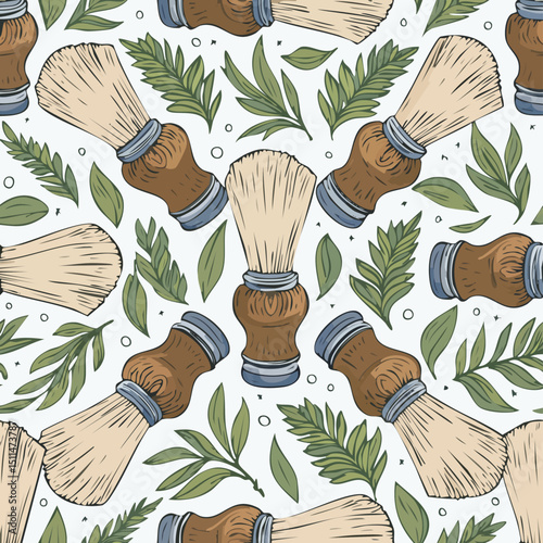 Shaving brush Vector Illustration with Seamless Pattern Design