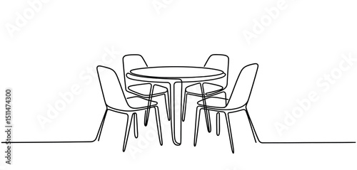 Simple Line Drawing of Round Table and Four Chairs