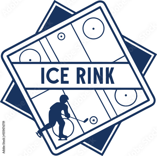 Ice hockey rink emblem design blue and white