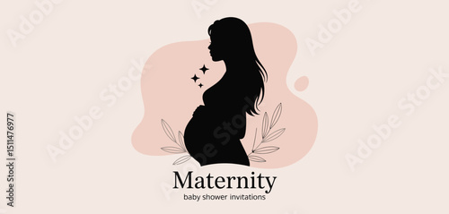Elegant Silhouette of Pregnant Woman for Baby Shower Invitations