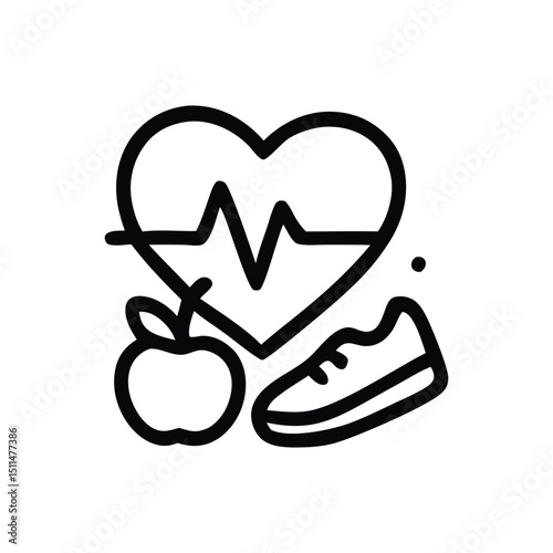 Healthy Lifestyle Outline: Heart, Apple, and Sneaker