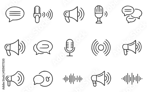 Speaking set of web icons in line style.