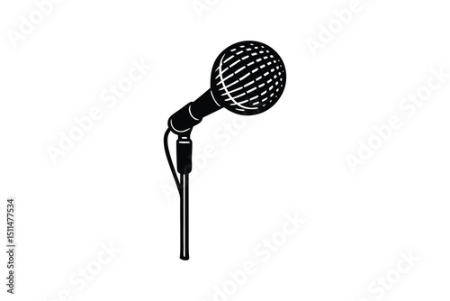 Silhouette art illustration of a stage microphone on mic stand.eps