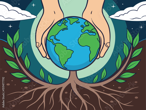 Hands Holding Earth, Rooted in Nature.