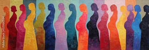 Pregnant Woman Group In Row. High quality