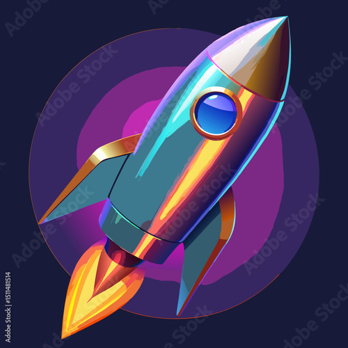 Colorful rocket ship launching into space
