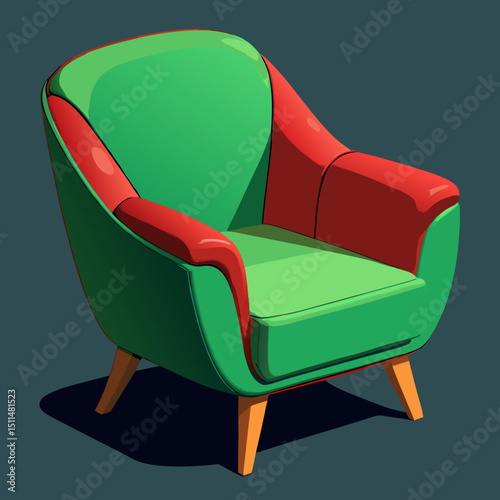 Modern green and red armchair illustration