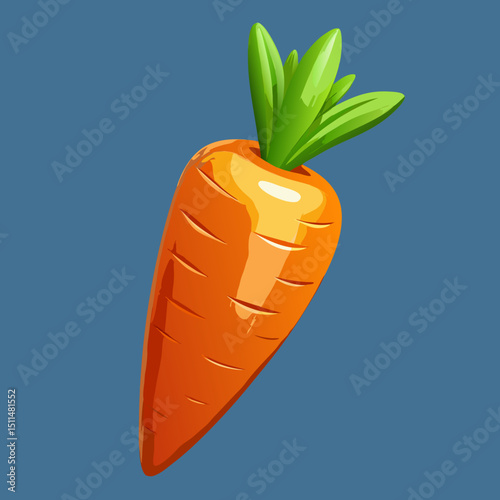 Single fresh orange carrot with green tops