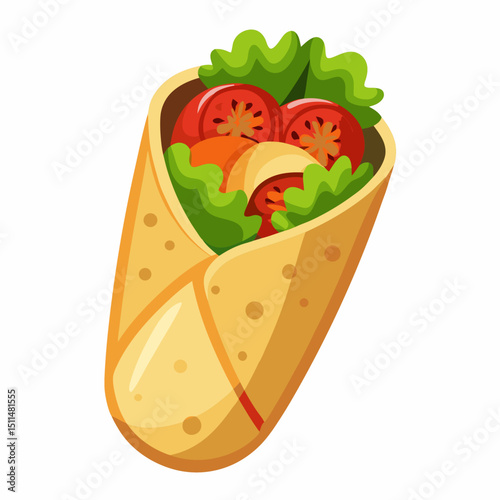 Delicious vegetarian wrap with tomatoes and lettuce